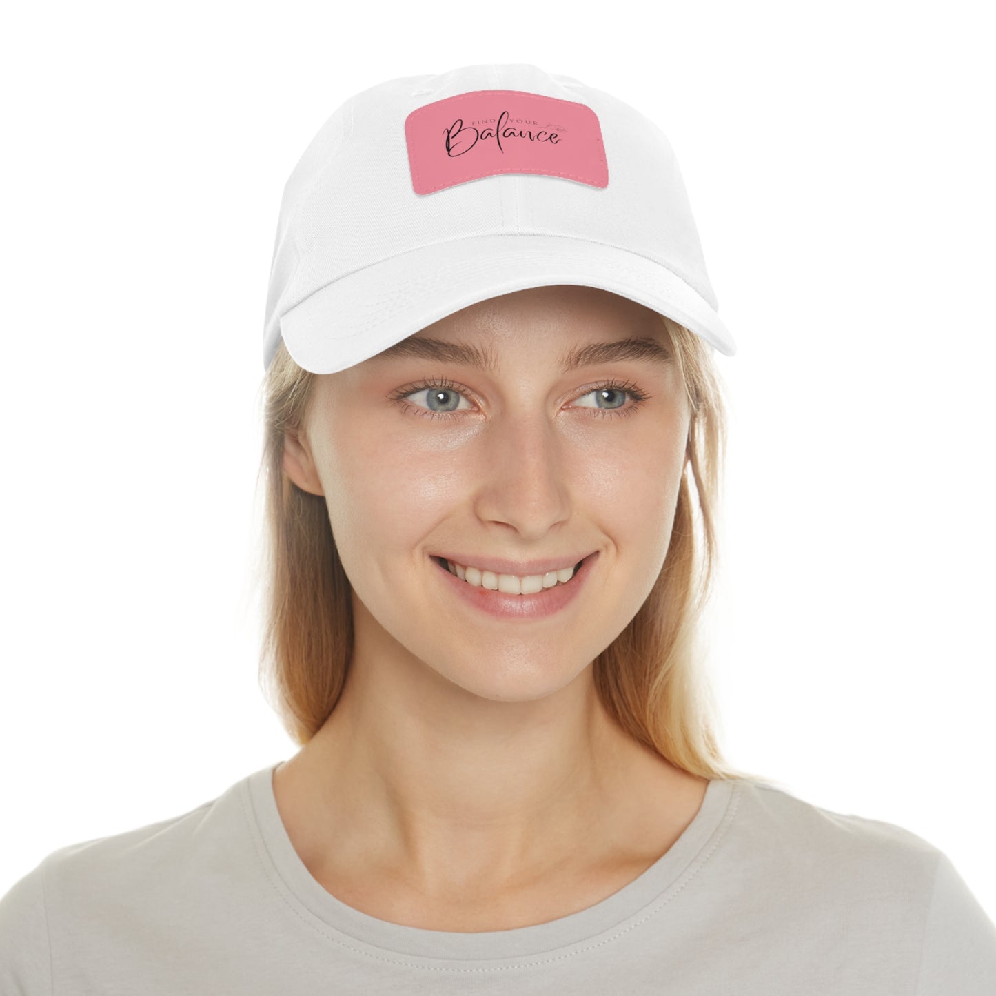 Find your Balance Dad Hat with Leather Patch (Black Lettering)