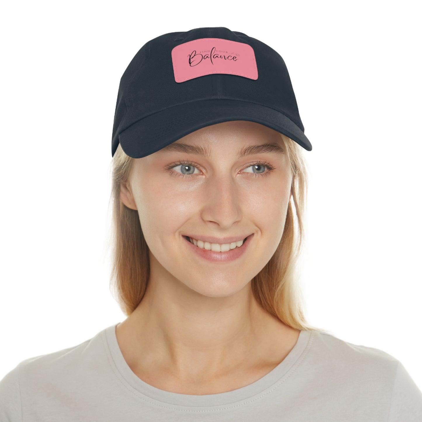 Find your Balance Dad Hat with Leather Patch (Black Lettering)