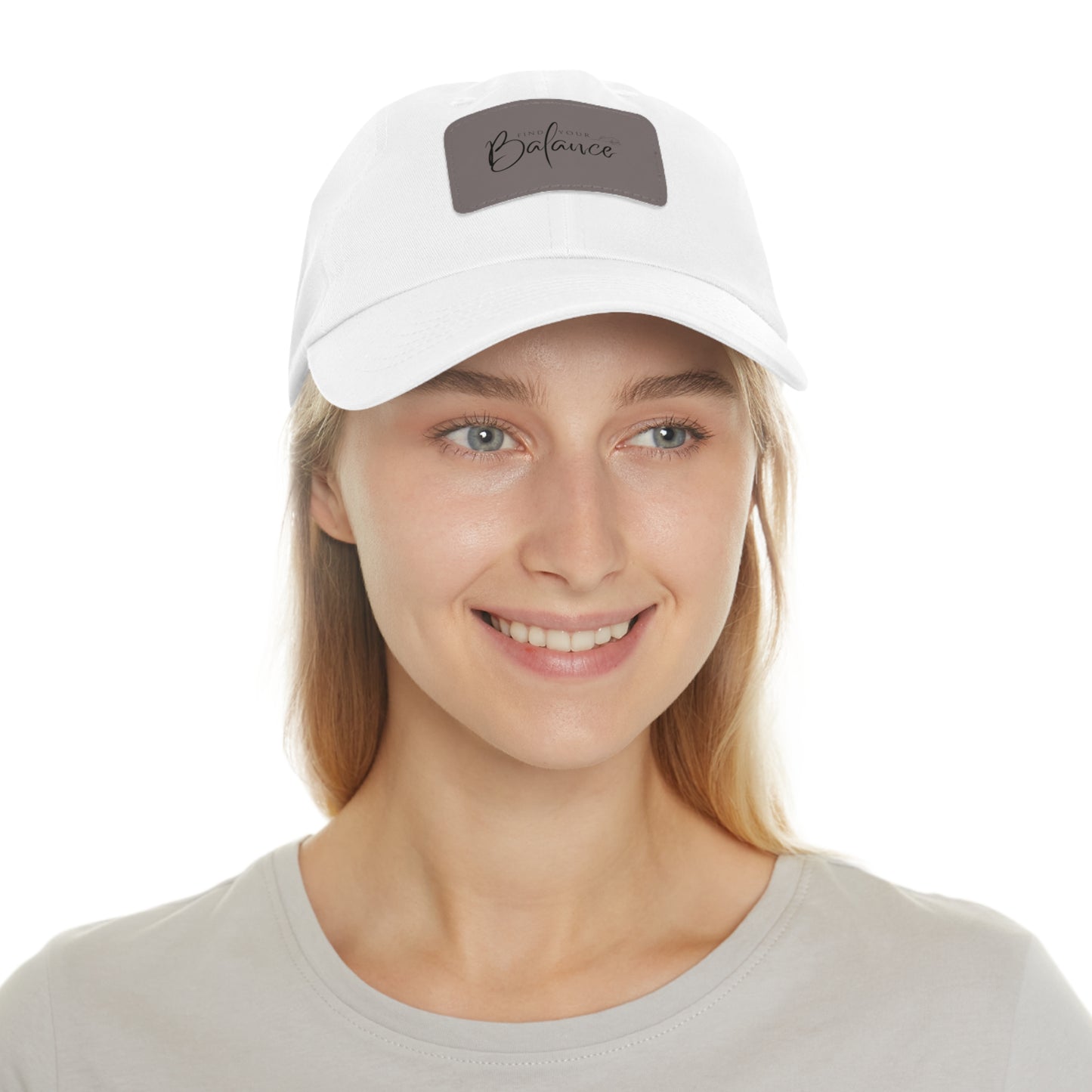 Find your Balance Dad Hat with Leather Patch (Black Lettering)