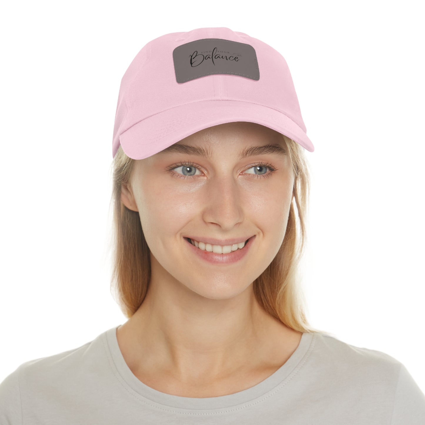 Find your Balance Dad Hat with Leather Patch (Black Lettering)