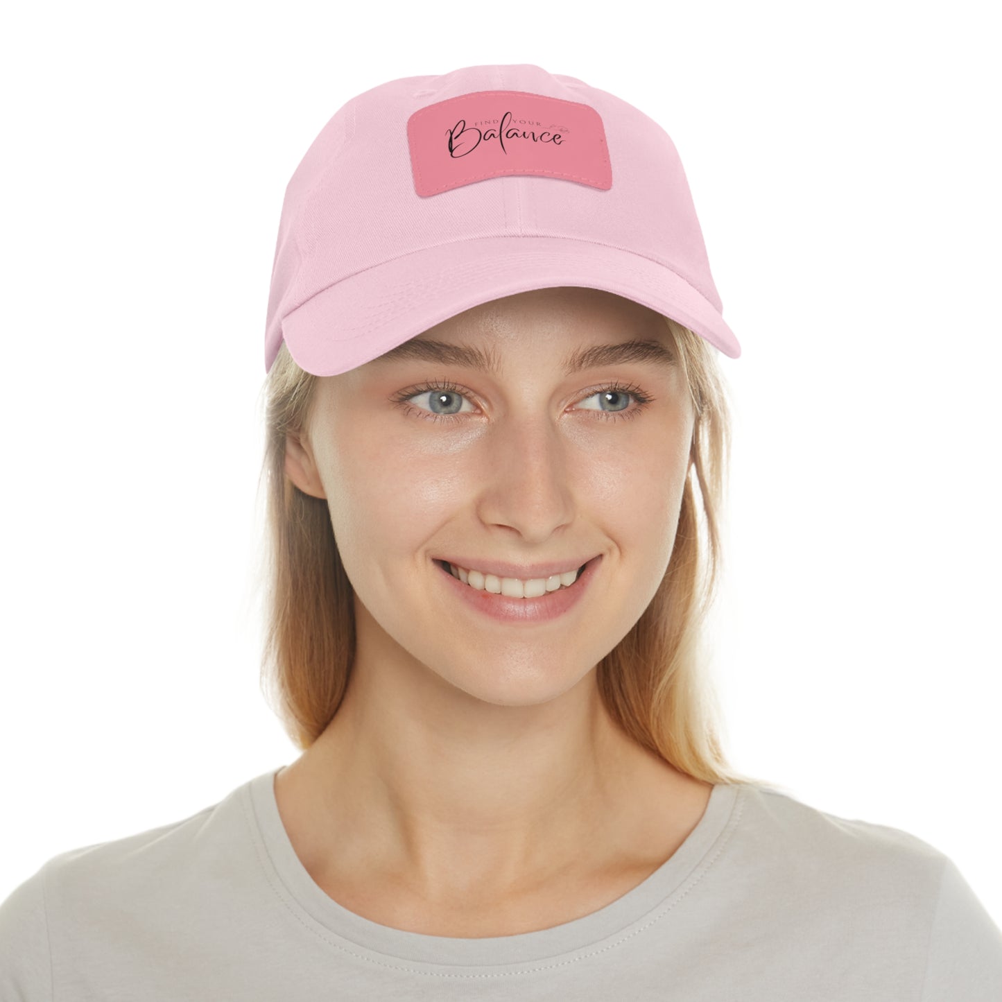 Find your Balance Dad Hat with Leather Patch (Black Lettering)